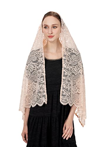 Wgior Rectangular Chapel Veil Scarf Catholic Church Veils Mantilla Wrap Shawl Mass Head Covering - color: Pink