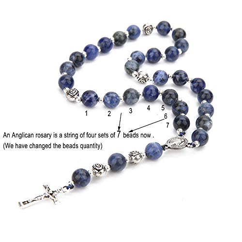8mm Handmade Anglican Prayer Beads Rosary for Women - color: Silver(Blue-Vein stone)