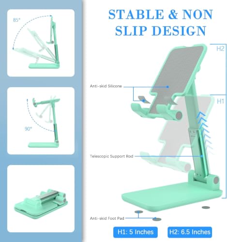 Folding Cell Phone Stand - Multi-Angle Universal Holder, Compatible with Most Phones & Tablets (Green) - color: Green
