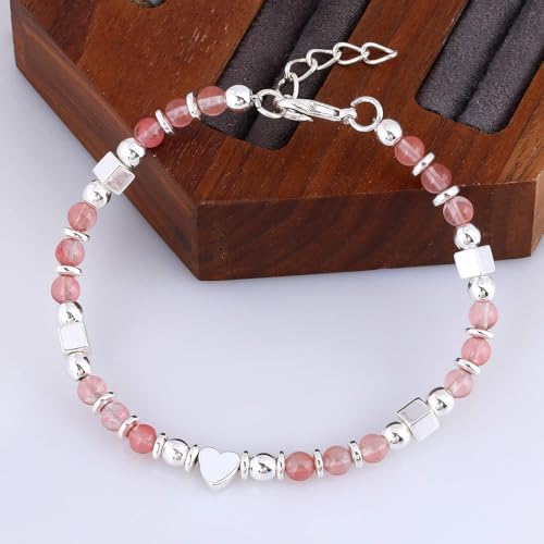 Beaded Bracelets for Women, Inspirational Natural Gemstone Bracelets Graduation Mothers Day Christmas Birthday Gifts for Mom, Daughter, Granddaughter, Wife, Sister, Best Friend - color: Pink, style: Heart
