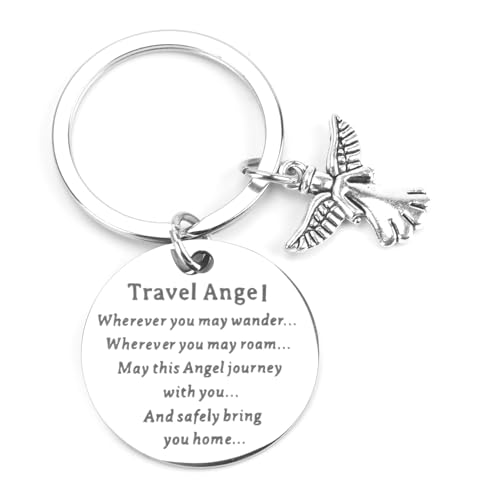 Airplane Keychains Travel Keychain for Women Compass Keyring Travel Airplane Keychain Gifts with Angel Charm - color: White2