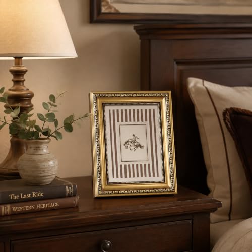 Vintage Western Cowboy Wall Art Striped Horse Wall Decor Gold Framed - color: bucking horse, size: 10"L x 8"W