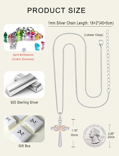 YL 925 Sterling Silver Cross Necklace for Women Halo Infinity Pendant Cubic Zirconia Jewelry for Mom - color: 04-zirconia-Apr-rose gold