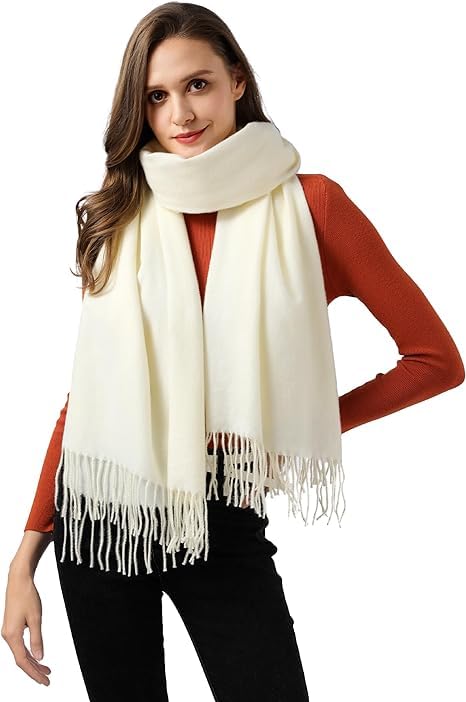 Clothirily Womens Winter Scarf, Oversized Long Blanket Plaid Shawl Wrap - color: White
