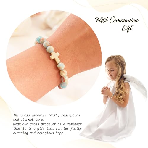 BAYLAY Gifts for Teen Girls Boys, Cross Bracelet for Kids Easter Christian Religious First Communion Baptism Confirmation Gifts for Girls Boys - color: Blue Imperial