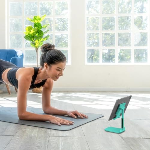 Cell Phone Stand,Adjustable Angle Height Phone Stand for Desk,Fully Foldable/Portable Phone Holder with Silicon Pad for iPhone 16/15/14/13/12/Smartphones,All Mobile Phones (Green) - color: Green