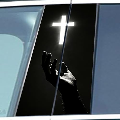 1 Pair Jesus Car B-Pillar Decals, Cross Car Center Pillar Stickers, Waterproof Vinyl Christian Vehicle Door Pillar Sticker Scratch Cover Sticker for Car Auto SUV (White Cross) - color: White Cross