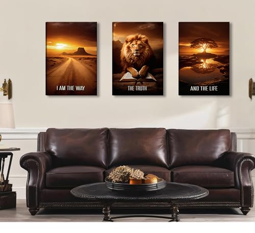 Framed 3 Pcs Christian Faith Canvas Prints Wall Art 16x24 Inches - color: brown, size: 16x24Framed