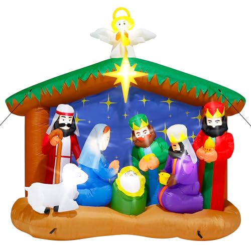 8FT Christmas Inflatables Nativity Scene, Blow Up Christmas Outdoor Decor