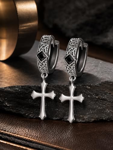 Cross Earrings 925 Sterling Silver Cross Dangle Earrings Christianity Jewelry Gift for Men Women - style: Celtic Knot-Black