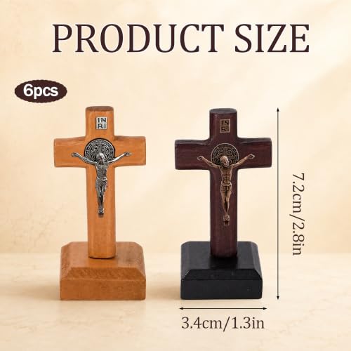 6 Pcs Crucifix Standing Catholic Wooden Standing Cross, 2.86 x 1.35 inches