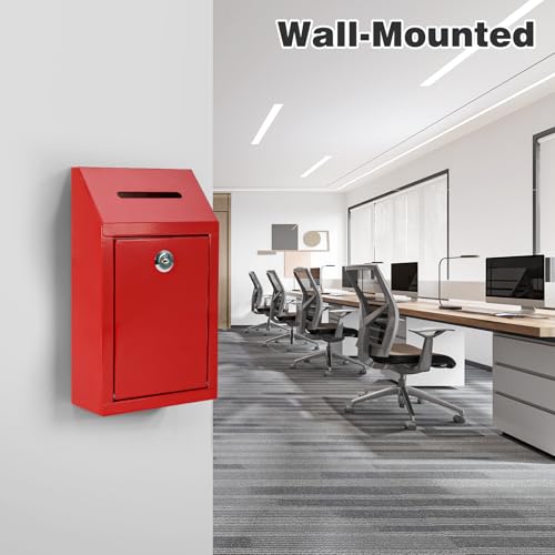 KYODOLED Cash Box for Farm Stand, Money Drop Box with Lock & Slot, Red - color: Red, size: 10.24 x 5.7 x 2.95 Inch