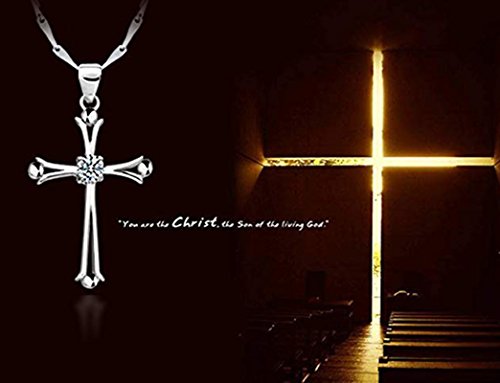 Cutesmile Fashion Jewelry 925 Sterling Silver Inlaid Crystal Cubic Zirconia Cross Pendant Necklace