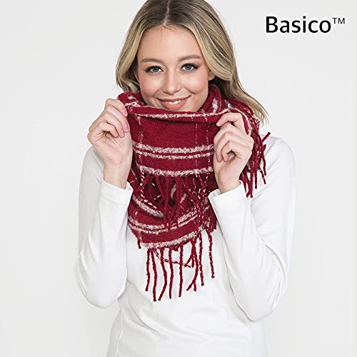BASICO Fall Winter Scarfs for Women Plaid Infinity Scarf for Cold Weather Circle Loop Scarves - color: Burgundy