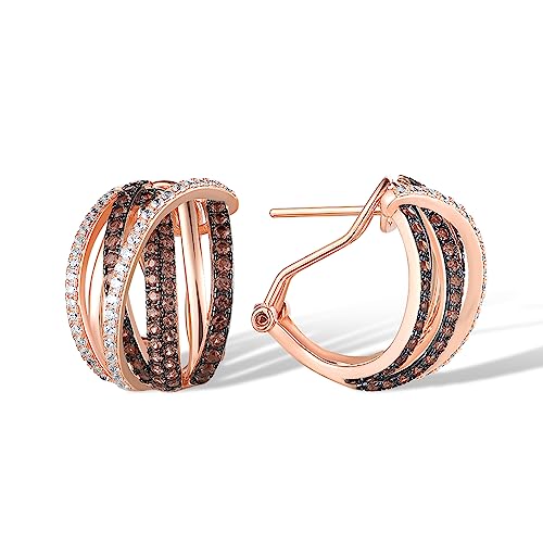 Santuzza 925 Sterling Silver Twisted Omega Back Earrings for Women - color: Rose gold-Parallel