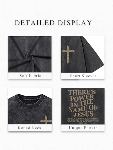 Christian Shirt for Men Jesus Loves You Shirt Oversized Acid Wash Tops - color: Darkgrey-b, size: X-Large