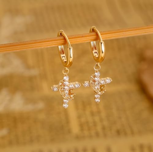 Crystal Cross Hoop Earrings Women, Gold Plated - color: gold