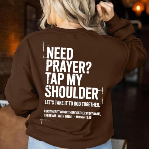 Christian Sweatshirts for Women Jesus Cross Casual Pullover - color: Brown, size: Large