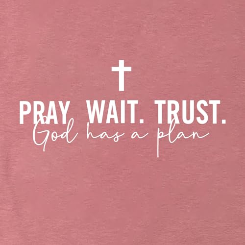 LOOKFACE Women Pray Wait Trust Soft Tees Cute Graphic T Shirts - color: Mauve, size: Small