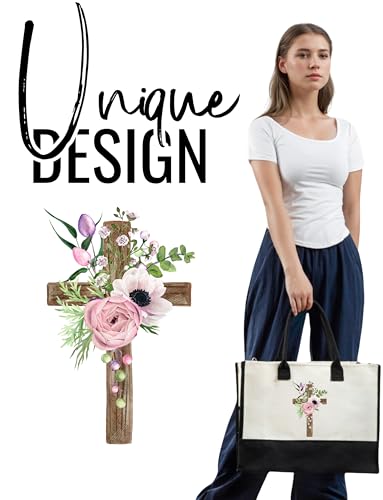 InnoBeta Christian Gifts for Women, Christian Canvas Tote Bag with Top Zipper Closure and Shoulder Strap for Day of Prayer - color: Cross