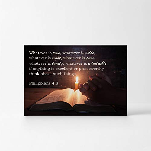 Smile Art Design Scripture Wall Decor Canvas Print Bible Verse Philippians 4:8 Jesus Lord God Christ Pray Cross Religious Family Room Home Decor Christian Art Ready to Hang - 8x12 - color: Christian Canvas H25, size: 12"L x 8"W