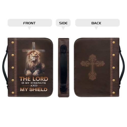 Cross Lion Bible Cover for Men Soft PU Leather Verse Print Bible Carrying Case Large Capacity Book Organizer with Top Handle Gift for Birthday - color: Cross Lion, size: 2X-Large