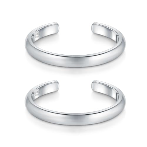 BORUO Toe Rings, 925 Sterling Silver or Waterproof Gold Plated, 2-4mm - color: 2-Pack Sterling Silver Toe Rings
