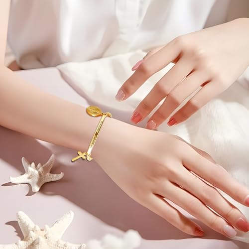 DS Women Christian Charm Bracelet,Cross Scripture Stainless Steel Jewelry - style: Do not fear for,I am with you-Gold