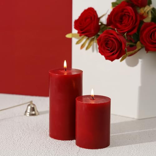 3x6 Inch Red Pillar Candles Set of 3 - Decorative Unscented Pillar Candle - color: Red, size: 3x6