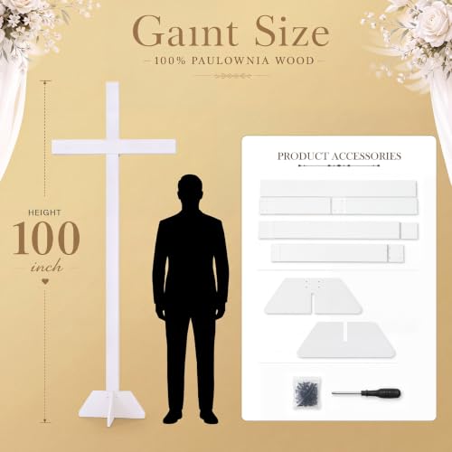 Yousoontic 98'' White Extra Large Wood Cross Standing Cross Decoration Jesus Christ Catholic He Is Risen Outdoor Standing Crucifix for Wedding Church Home Christmas Party Decor