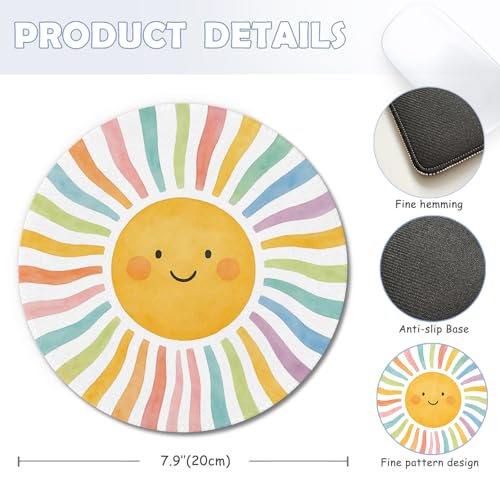 Boho Colorful Rainbow Sunshine Mouse Pad,Cute Rainbow Sun Mouse Pads Mousepad for Desk Home Office Dorm Computers Laptop, Boho Sun Office Supplies Desk Accessories, 7.9x7.9 Inch - color: Color-3