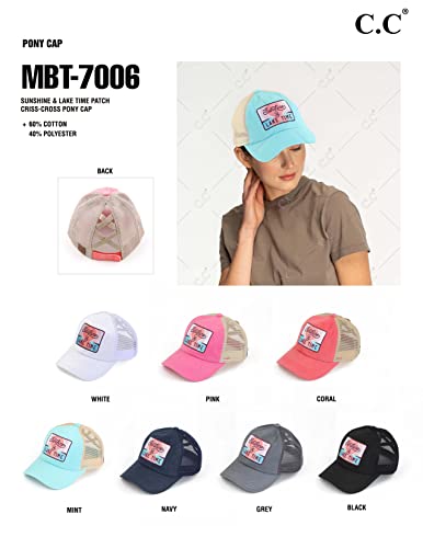 C.C Ponycap Messy High Bun Ponytail Adjustable Mesh Trucker Baseball Cap Hat - color: Criss Cross Patch Lake Time, Mint