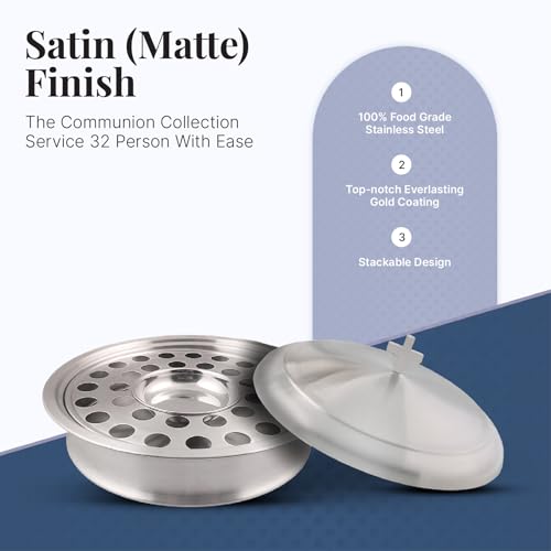 Communion Ware Church Set | 1 Communion Wine Tray with Center Bread Plate and Cover | 32 Cups Capacity Tray | Ideal for Churches | Stainless Steel - Satin (Matte) Finish