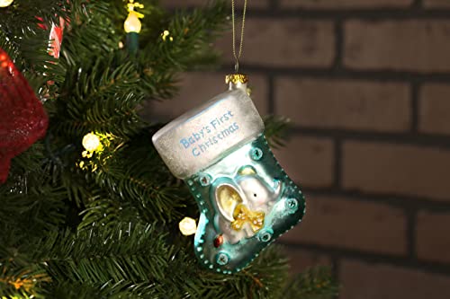 | Baby Boy Stocking Glass Ornament | Baby Collection - color: Red, Green