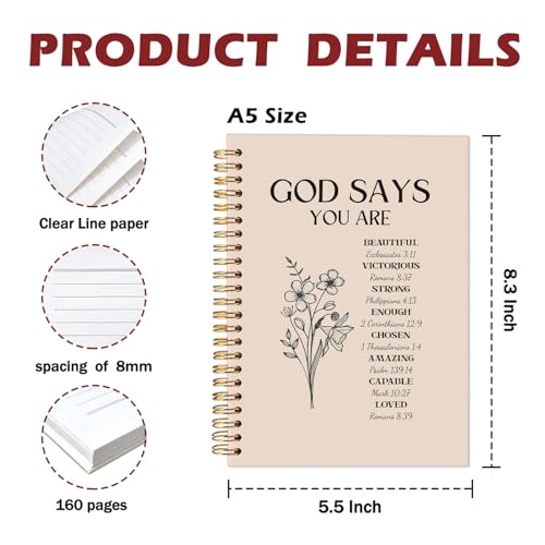 Inspirational Christian Journal, Women Prayer Notebook, Bible Notebooks for Note Taking, God Says You Are Inspirational Scripture Notebooks, Hardcover Spiral Notebook Journal, 5.5x8.3 Inch - color: Christ-1