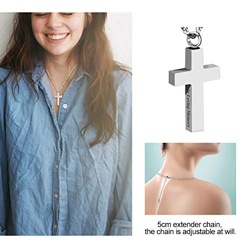 Cremation Cross Necklace for Ashes Stainless Steel Cross Urn Necklace Ashes Holder Memorial Jewelry-In Loving Memory - color: Silver, style: Customize