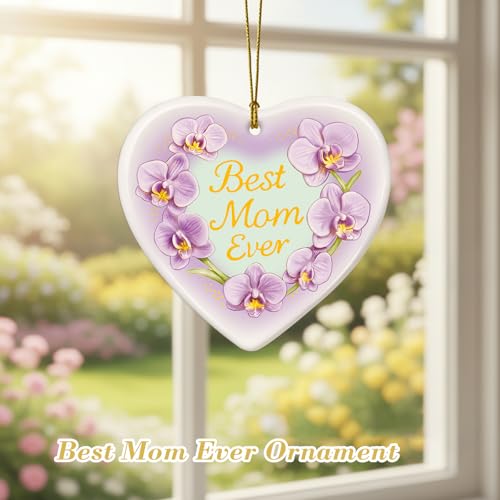 FaCraft Mothers Day Ornament for Tree - Ceramic Orchid Flowers Mother's Day Birthday Gifts for Mom Mother Stepmom from Daughter Son Best Mom Ever First Mothers Day First Time Mom Gifts - color: 1-7 Best Mom Ever