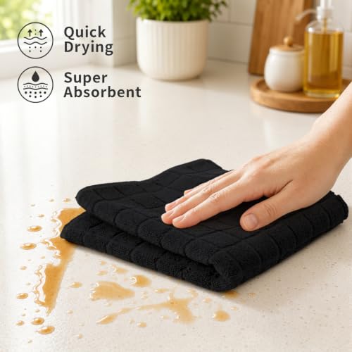 Kitinjoy Premium Cotton Check Kitchen Towels 4 Pack, 16" x 28", Black - color: Black, size: 16" x 28" - 4 Pack