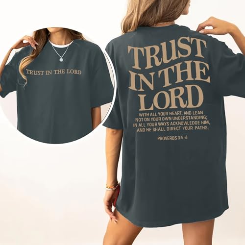 Trust in The Lord Christian Shirts God Faith Religious T Shirts Oversized Jesus Tshirt Women Bible Verse Tee Tops - color: Grey, size: X-Large