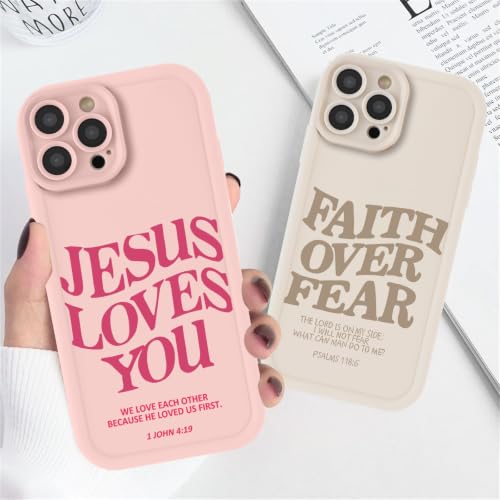 for iPhone 14 Pro Max 6.7'' 2 Pack Cute Christian Jesus Phone Case - color: Pink & Brown Jesus Faith Slogan, size: iPhone 14 Pro Max