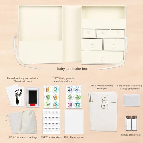 Baby Keepsake Box, Large Memory Storage with 8 Additional Items -Beige