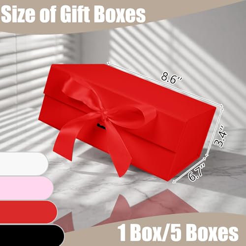 Aimyoo Red Gift Box with Ribbon, 8.6x6.7x3.4 inch Groomsman Proposal Box for Presents with Magnetic Closure Lids, Rectangle Collapsible Luxury Box for Wedding, Christmas, Halloween, Birthday - color: Red 8.6x6.7x3.4 inch-1 Pack