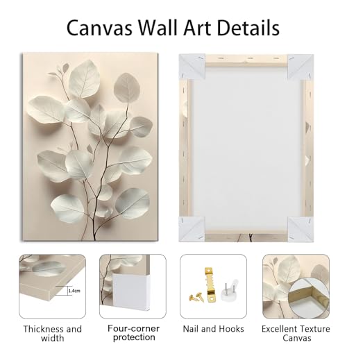 WENGTIAO 3Pcs Beige Floral Botanical Frame Canvas Wall Art 16"x24"x3 - color: Flower-White botanical, size: 16"x24"x3Pcs