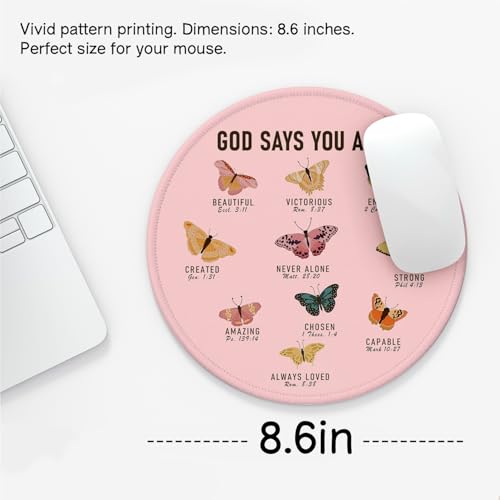Christian Butterfly Mouse Pad for Women, Bible Verse Girly Mouse Pads for Desk, Cute Office Butterfly Desk Accessories for Work, God Says You are, Girly Office Decor 8.7x8.7 Inch (Pink) - color: Faith Butterflies(PINK)