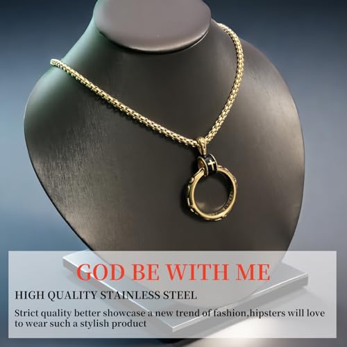 Eternity Cross Ring Pendant Necklace Stainless Steel Pendant Necklace for Men Christmas Gift for Husband,Christmas Stocking Stuffer for Him - color: gold