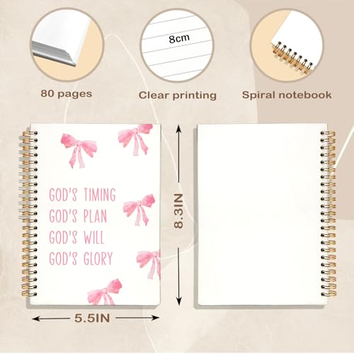Pink Preppy Bow Christian Spiral Notebook Journal, Bible Verse Scripture Journal for Women, Christian Gifts for Women, Religious Prayer Notebooks, 5.5x8.3 Inch - color: 02-god's Timing Bible Scripture