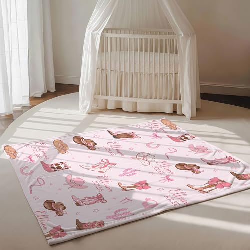 Personalized Western Baby Blanket Cowgirl Nursery, Western Rodeo Horse Desert Pattern, Custom Name Toddler Kids Throw Blanket, Rustic Nursery Decor - color: Western Baby Blanket Cowgirl Nursery