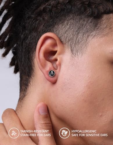 KRKC&CO Earrings for Men, Sterling Silver Earrings Studs, Hypoallergenic - color: Black D
