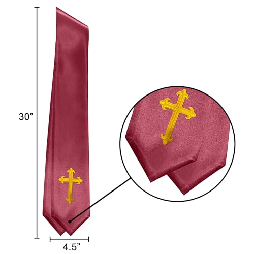 Priest White Stole 60 Inch Gold Cross Embroidery Church - color: Marooon Stole + Gold Cross