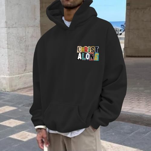 Christian Hoodies For Men Jesus Religious God Hoodie Faith Bible Verse Sweatshirt inspirational Cotton Pullover Tops - color: Black, size: XX-Large